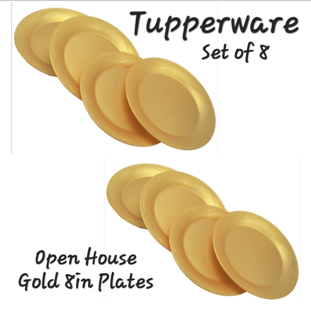 🍽 Display Only-NEW‼️ Set of 8 Tupperware brand Gold Open House 8in Plates